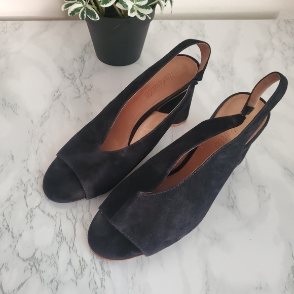 Madewell The Alana Slingback Black Suede  Cylinder Heel Sandal 8.5 - Picture 3 of 7